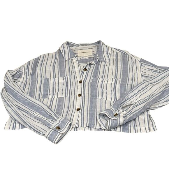 Aeropostale Long Sleeve Blue Striped Cropped Button Down Size Large - Picture 1 of 6